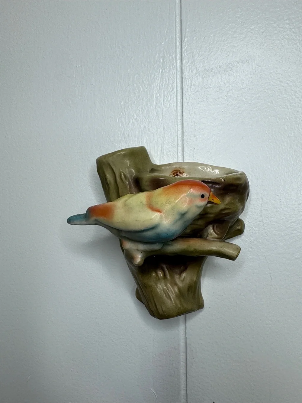 Vintage ceramic bird wall pocket planter